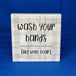 Quirky Wooden Sign - 'Wash Your Hands {like with soap}' - Fun Bathroom Decor